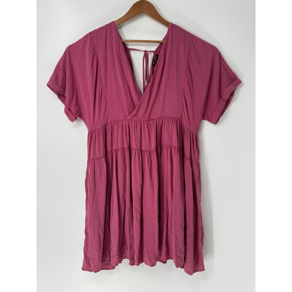 Versona XL Berry Pink Tiered Babydoll Romper V-Neck Short Sleeve Rayon Malaga